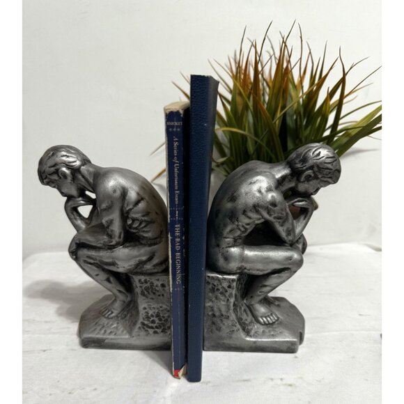 The Thinker Bookends Set Classic Design Silver Finish - Picture 6 of 13